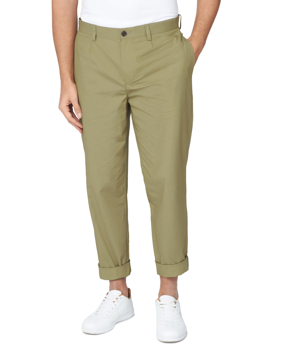 Pantalon Ben Sherman Poplin Relaxed-Taper Pleated Vert Olive | RWD-69342523